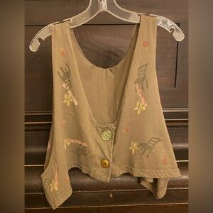 Blue Fish Boho Olive Cotton Cornice Vest w Chair Art